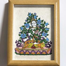 Weiße Tara (Göttin der Sieben Augen) Thangka Gerahmte Tischdekoration, Tibetische Buddhistische Kunst, Mini Wand-/Schreibtischornament Handbedruckt Geschenk