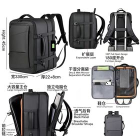 Nova Mochila de Negócios, Expansível Grande Capacidade Mochila Laptop para Homens, Saco Organizador de Viagem com Compartimento de Sapato USB