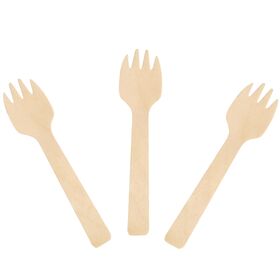 FSC Certificado Birchwood Mini Spork 3 Prong Eco Amigável Talheres De Madeira para Restaurante Fruta Servings 10cm