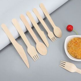 Eco Friendly Birchwood Travel Cutlery Set 100 Peças Biodegradável Faca Garfo Colher Compostable para Eventos ao ar livre