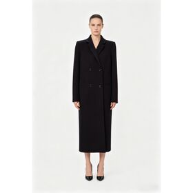 Casaco Feminino de Lã Merino de Alta Qualidade, Forro de Seda, Corte Reto Longo, Lapela Dupla, para Uso no Inverno