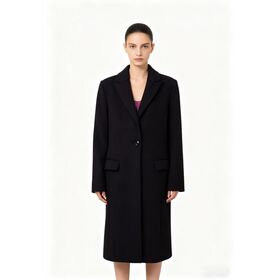 Casaco de Lã Feminino de Alta Qualidade, Corte Reto Médio, Forro de Seda, para Uso no Inverno