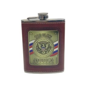 Meilleure Qualité Flacons De Hanche En Cuir design Classique En Métal mince Étanche Alcool Boire 8oz en acier inoxydable fiole de hanche