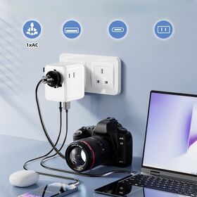 Universal Travel Charger Adapter with USB C and USB A Worldwide Plug for UK Europe America Asia Portable Power Use