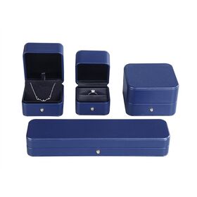 Azul marinho PU Leather Jewelry Box, borda do ouro com forro de veludo cetim para casamento &amp; festa Gifting