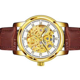 Fabricante Men's Mechanical Watch Melhor Banda De Couro Impermeabilização Transparente Casual Watch