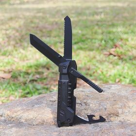 Faca Tática Dobrável Preta 3Cr13 Aço Inoxidável para Camping e Sobrevivência ao Ar Livre com Cabo de Nylon Multifuncional
