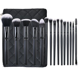 Profissional 15-Piece Custom Logo Black Makeup Brush Set OEM ODM Fan &amp; Flat Styles Wood Handle cabelo sintético para o rosto