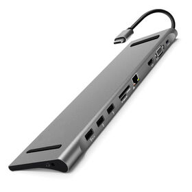 Estação de Acoplamento USB C Monitor Duplo, Adaptador de Display Hub USBC 11 em 1 com HDMI, VGA, 100W PD, Mic/Audio, SD/TF, Portas Ethernet Comp