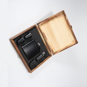 Venta al por mayor de fábrica Caja de regalo Petaca de acero inoxidable para cadera Mini Petaca de whisky con estuche de cuero para juego de regalo