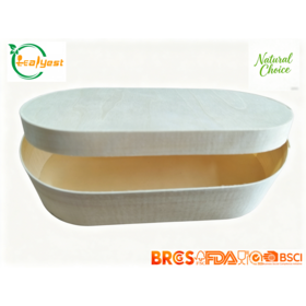 Logotipo personalizado biodegradável caixa oval madeira do bolo do FSC descartável para padaria sobremesa