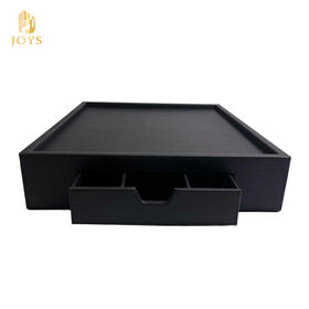 Hôtel en cuir PU noir personnalisé Accueil Plateau de café Plateau de rangement avec tiroir Plateau de café