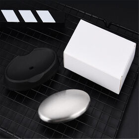 Stainless steel soap designed to eliminate odors, available in oval shape for use in washing machines