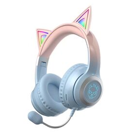 Profissional Bt 6.0 RGB Headset com microfone destacável 10H Up Talk Time Cartoon Design Cat Ear Headphones para escritório/conferência