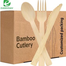 Eco Friendly Bamboo Cutlery Set Bulk Pack Assorted Facas Garfos Colheres com papel embrulhado para jantar sustentável Eventos