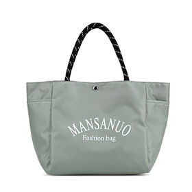 Tas Tote Poliester Tahan Air Logo Kustom, Tas Tangan Ringan Dapat Digunakan Kembali untuk Belanja Harian