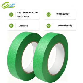 W07 Green Crepe Paper Automotive Masking Tape High Temp, Clean Edge No Residue Tape for Auto Refinish Painting