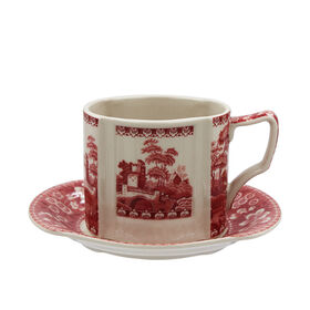 Classic European Style Country Red Ceramic Coffee Gift Set with in-glazed Decal Finish LFGB Approved for Daily Drinking and Gifts