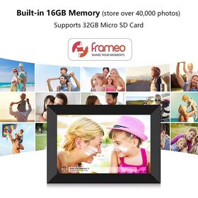 Cadre Photo Numérique Intelligent 10.1 Pouces Écran Tactile WiFi IPS HD Cloud avec 32 Go de Stockage Partagez des Photos Via Frameo