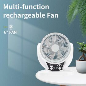 Kipas Meja Mini Tenaga Surya OEM 6 inci AC/DC Isi Ulang untuk Berkemah Luar Ruangan, Darurat, dengan Port USB LED, Kipas Angin Pendingin Rumah Kantor