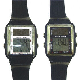 Black LED Solar Wristwatch, Waterproof, Powered by Any Light Source, Customized Designs are Accepted