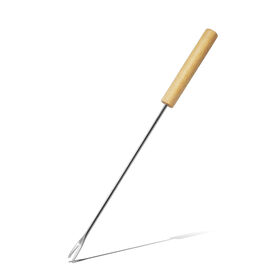 Garpu Tusuk Sate Stainless Steel Portabel Ukuran Kecil dengan Gagang Kayu