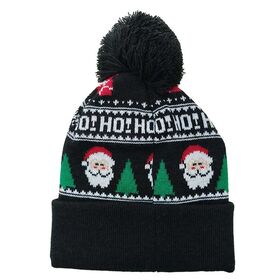 Topi rajut akrilik anak-anak dengan pompom. Dengan logo jacquard HOHOHO Sinterklas.