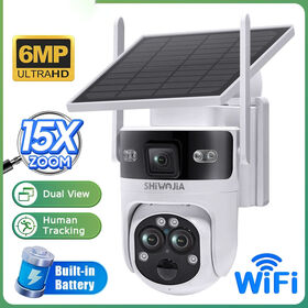 Triple Lens Solar PTZ Camera, 15X Zoom 6MP HD Wireless Waterproof Multi-Area Surveillance Camera