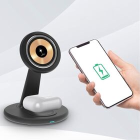 Manufacturer electric 2 in 1 desktop custom logo desktop earbuds cell phone fast charging portable 15w magnetic wireless charger