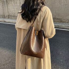 Bolso Cubo Retro Maillard Mujer Nuevo Textura Alta Gama Gran Capacidad Hombro Cruzado Bolso de Viaje