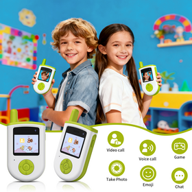 Walkie Talkie Video untuk Anak-anak - 2 Hijau, Walkie Talkie Multifungsi untuk Anak dengan Pengubah Suara & Efek Stiker
