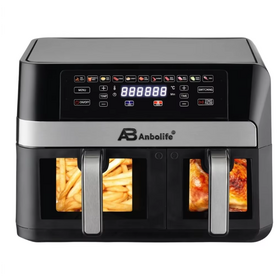Freidora de aire Anbolife de doble cuba 10L (6L+4L) 2800W con circulación de aire, panel digital a color y ventana visual, para uso doméstico y comercial