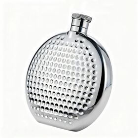 Top Quality British Carving Round Flask Bottle 304 Stainless Steel Silver Smooth Glitter Powder Coated Hip Flask for Liquor