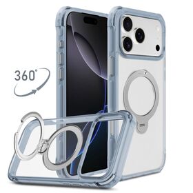 Fundas para teléfono móvil TPU PC duraderas y antichoque para iPhone 17 con soporte de círculo central y botón metálico azul
