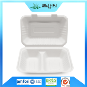Wadah Makan Siang Bagasse Biodegradable 2 Kompartemen - Kotak Makanan Sekali Pakai Ramah Lingkungan untuk Makan Siang dan Malam