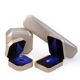 Opulento octogonal LED Caixa De Jóias, PU Couro com Veludo Interior para noivas e férias Gifting