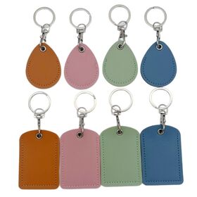 Wholesale Protector Keychain Cover Custom Logo Key Fob Holder PU Leather Keychain with Carabiner Clip for ID Cards NFC Tags
