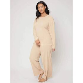 Extremamente Simples Estilo Arroz Branco Home Suit Set para Mulheres Solto Fit Plus Size Confortável Conjunto de Duas Peças Pijamas
