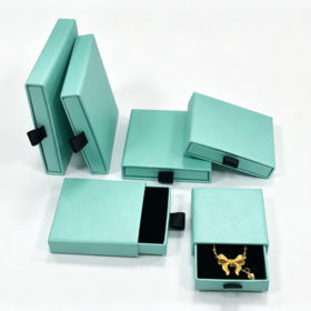 Wholesale Drawer Paper Jewelry Box, Eco-Friendly Matte Cardboard Turquoise Necklace Ring Storage Box, Bulk Order Available