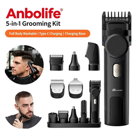 Anbolife eléctrico nariz pelo barba afeitadora trimmer 5-en-1 recargable USB batería ajustable para uso al aire libre