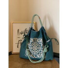 Tas Tote Nilon Bordir Logo Kustom Grosir - Tas Bahu Tarik Fashion untuk Wanita
