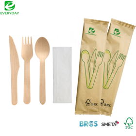 Biodegradable Wooden Cutlery Set FSC Certified BRC Compliant Eco Friendly Disposable Spoons Knives Forks for Eco Conscious Dining