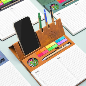 Memo Pad Kombinasi PU Kustom, Catatan Tempel Iklan Berwarna-warni, Sampul Kulit dengan Strip Warna, Buku Catatan Promosi Grosir