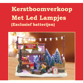 LED Lighted Christmas Tree Market Scene, Battery Operated Christmas Tree Lot Figurine with LED Lights, Indoor Holiday Decoration