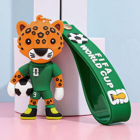 Metal keychains Football Mascot 3D Silicone Keychain with Cute Cartoon Design- Soccer Theme for Backpack Charm & Car Gift