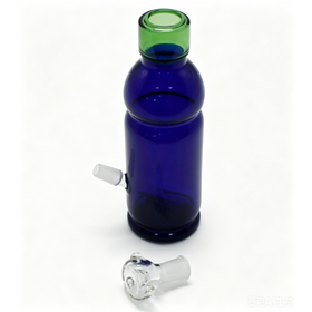 Premium Handmade Glass Water Vessel, OEM Supported with Blue Bottle Style & Green Accent