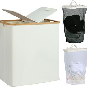 Double-lid waterproof dirty clothes basket, household folding dirty clothes bin, fabric large-sized laundry basket, dirty clothes