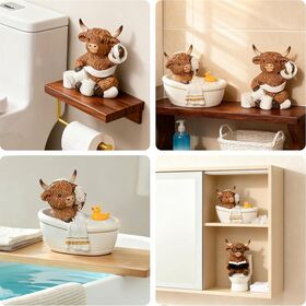 Nueva Figura de Vaca de las Tierras Altas de Resina, Adorno Decorativo Lindo de Dibujos Animados para Baño y Escritorio, Regalo