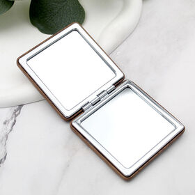 Miroir de Poche Métallique Double Face Vendant comme des Petits Pains - Impression UV, Rond et Carré, Compact de Maquillage, Miroir en Bois