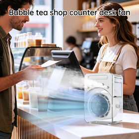 Coffee shop atmosphere cooling fan, five hole fine mist, a boutique that does not wet the tabletop portable custom factory